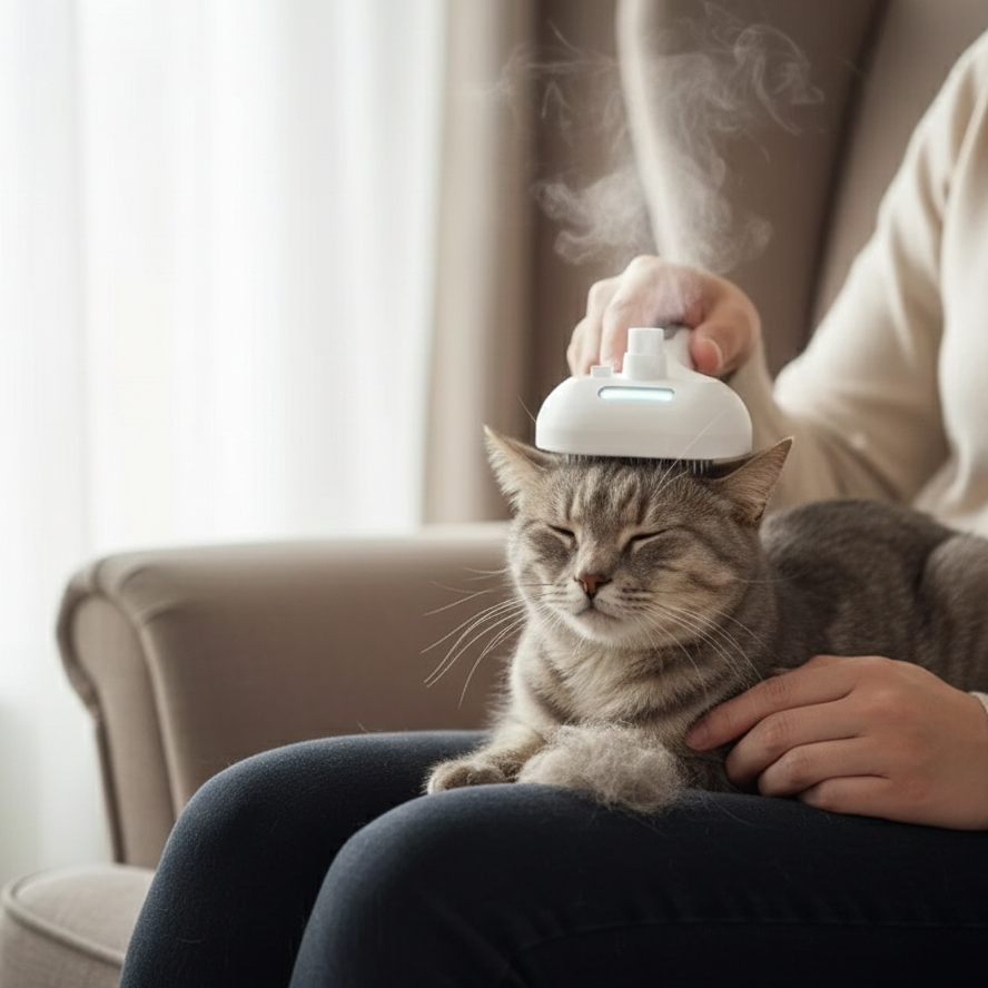 Steam hair brush for pets